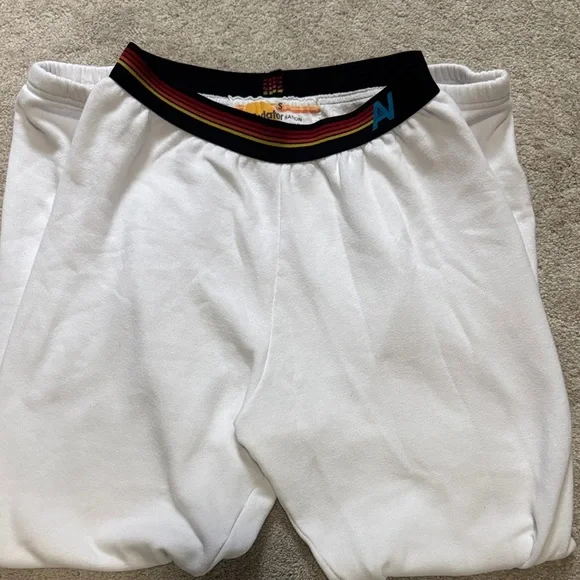 Aviator Nation White Track Pants with Rainbow Waistband - Picture 3 of 3